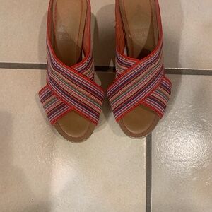 Crown Vintage Red Multicolor Striped Crisscross Open-Toe Wedge Sandals